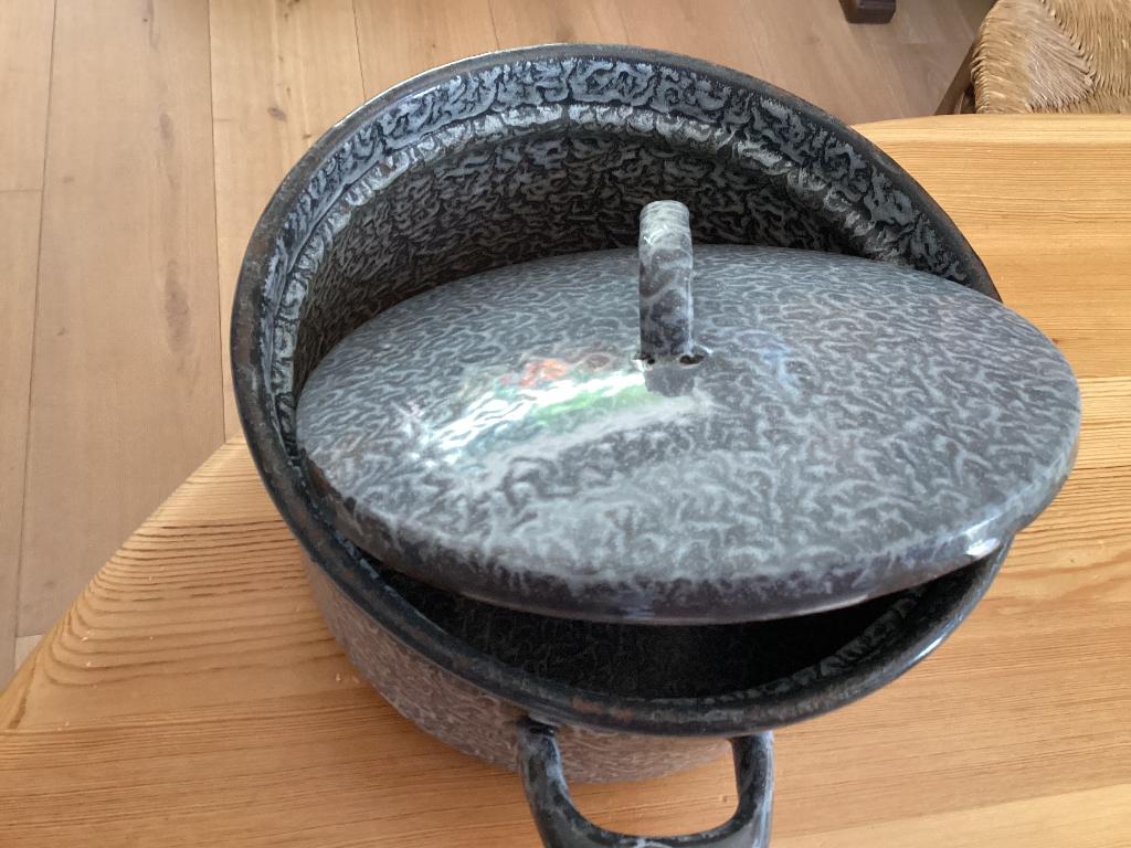 Emaille grijs gewolkte pan, Antiek en Kunst, Ophalen