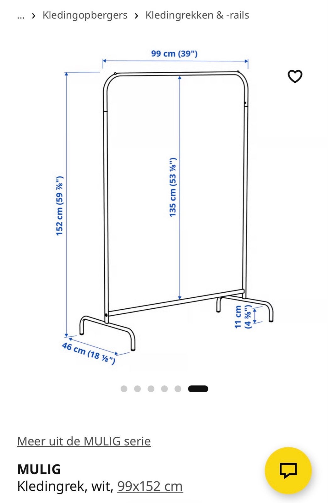 IKEA MULIG Kledingrek wit, 99x152 cm, Ophalen, Gebruikt