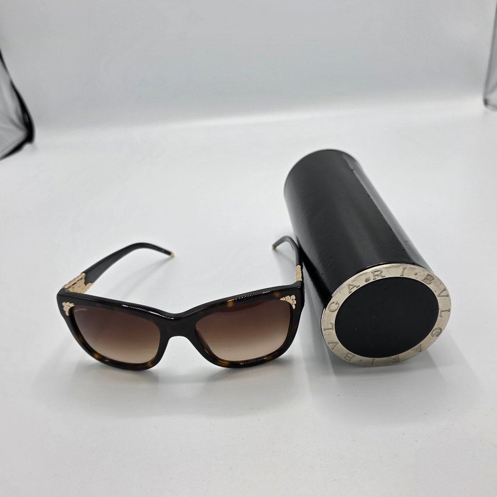 Bvlgari zonnebril bruin met gouden details, Overige merken, Gebruikt, Zonnebril, Bruin