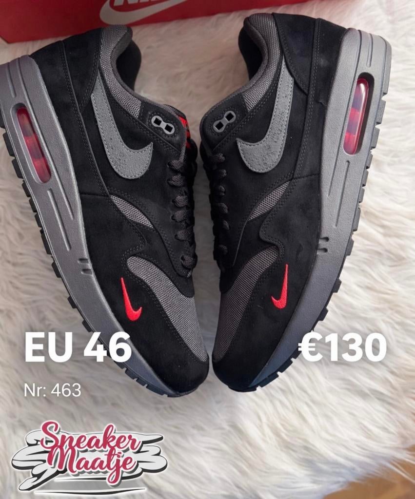 Air max 1 maat 46 rood zwart suede nieuw sneakermaatje, Overige kleuren, Nieuw, Ophalen of Verzenden, Sneakers of Gympen
