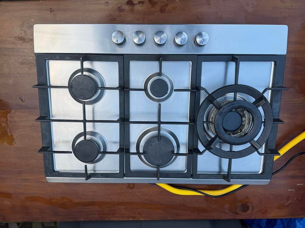 Inventum RVS Gaskookplaat 75cm - 5 Pitten met Wokbrander, Ophalen, Gebruikt, Inbouw, Gas