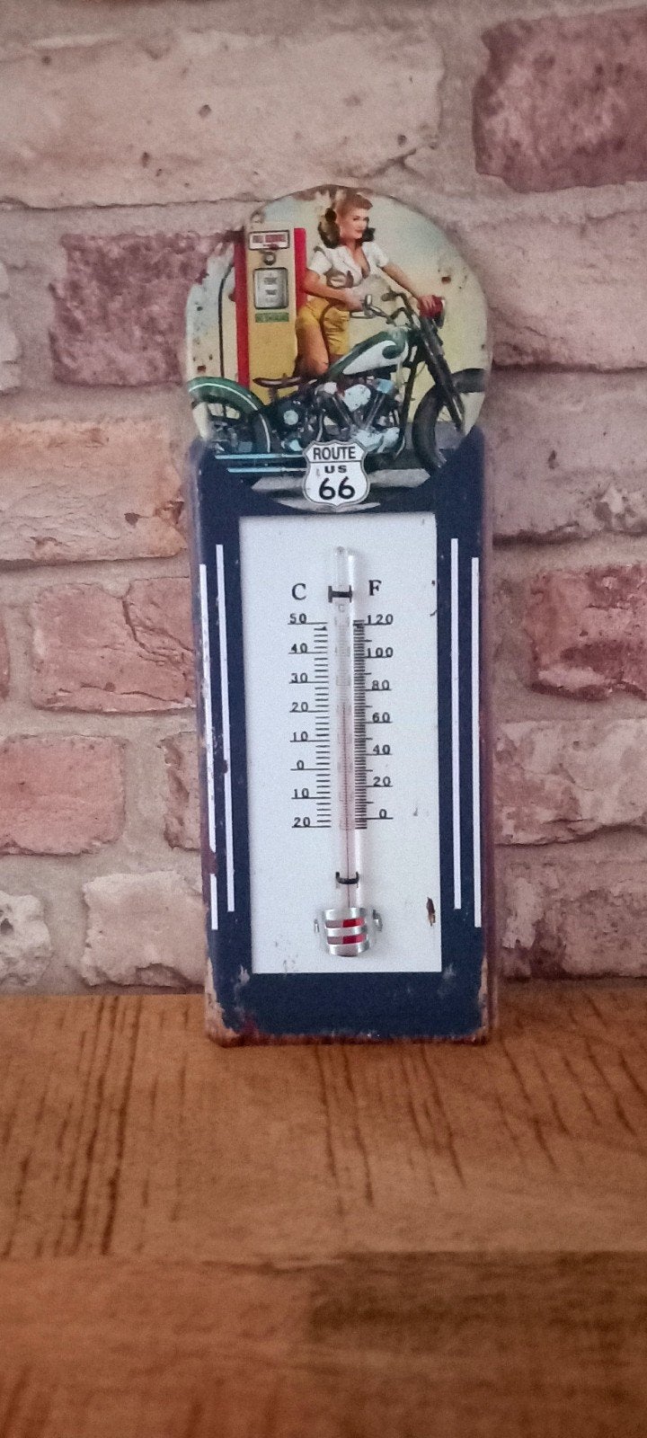 Metalen Motor Wand Thermometer:Route 66, Huis en Inrichting, Buitenthermometer, 1446dt, Nieuw, Metaal