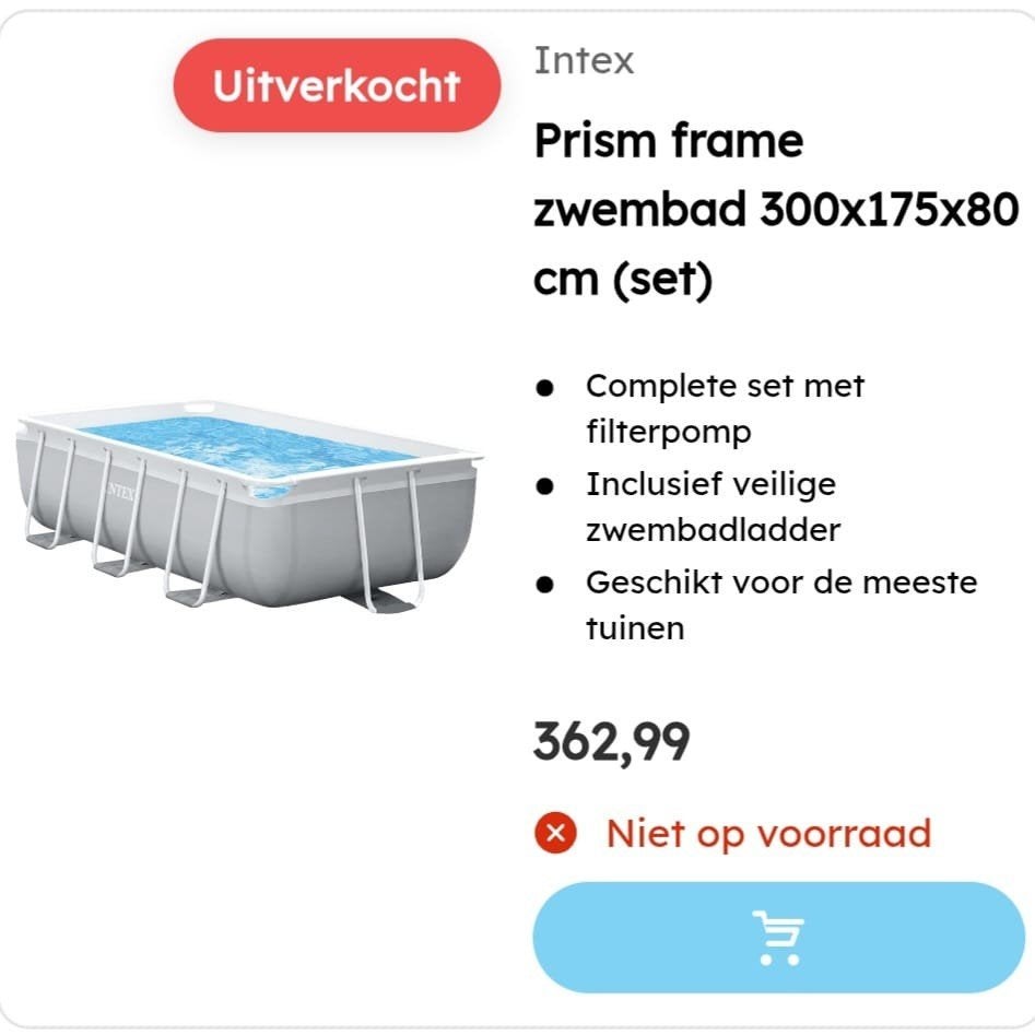 Intex Prism Frame Zwembad 300x175x80 cm met filterpomp, 200 tot 300 cm, 80 tot 120 cm, Ophalen of Verzenden, Zo goed als nieuw