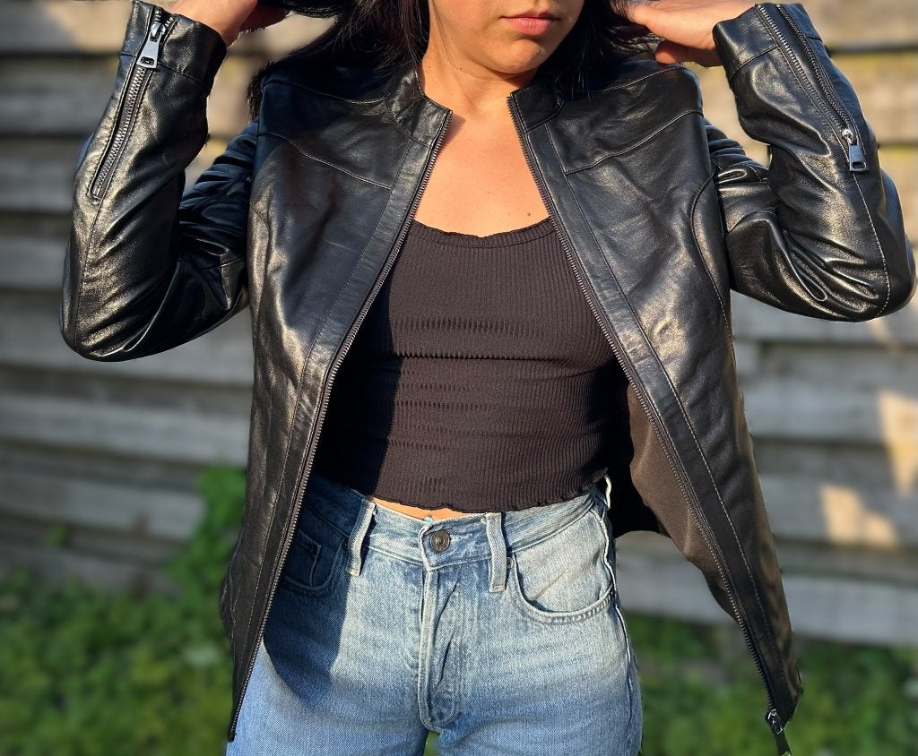 Women’s 100% Genuine Leather Jacket, Maat 38/40 (M), Verzenden, Zwart, Nieuw