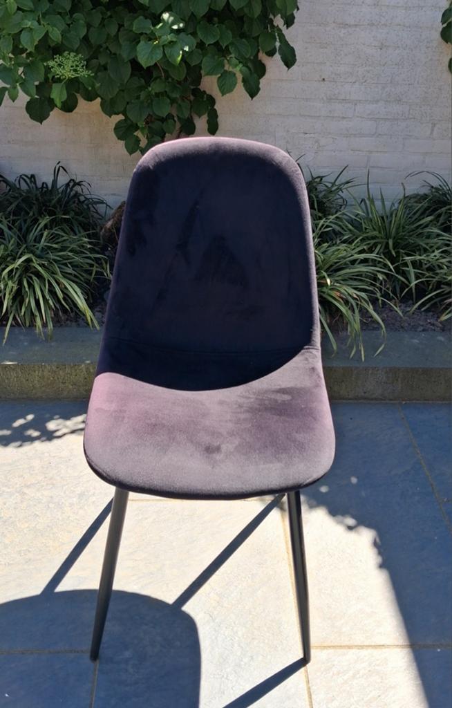 4 x zwart velours eetkamerstoelen, Ophalen, Gebruikt, Overige kleuren, Modern