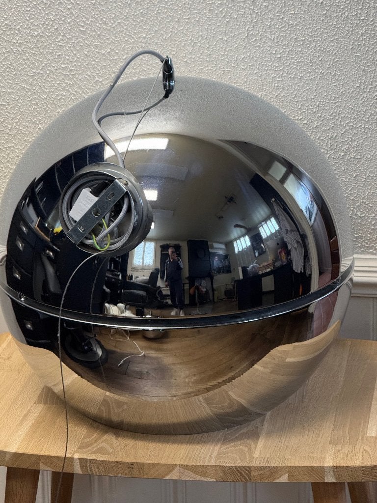 2 hanglampen chroom van Zuiver bol lamp groot en middel, Ophalen, Zo goed als nieuw, Metaal, Retro vintage