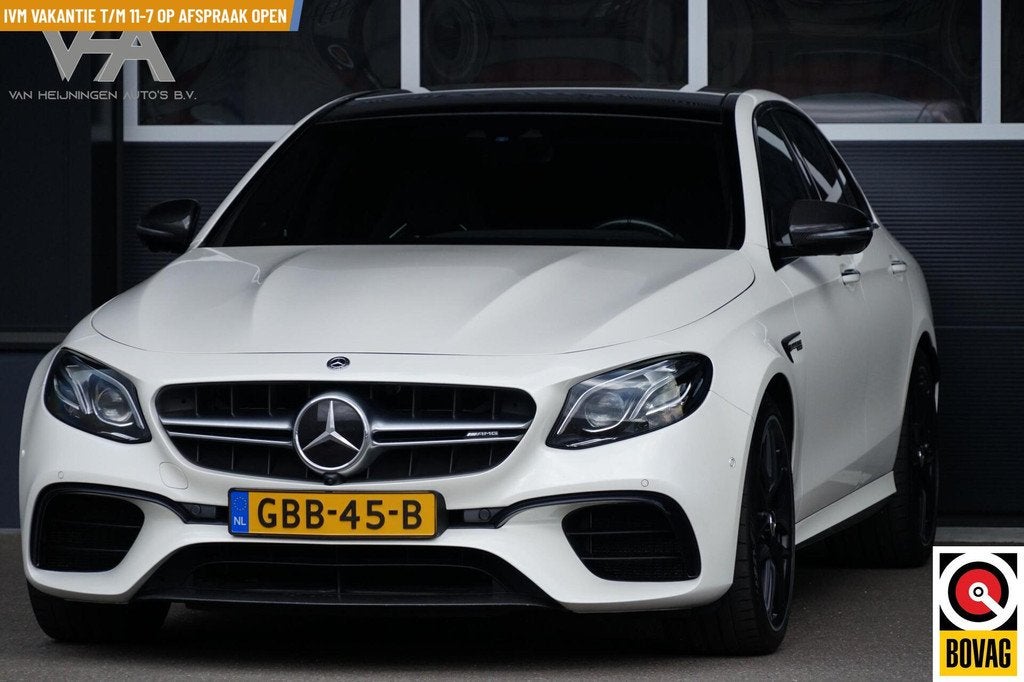 Mercedes E-klasse AMG 63 S 4MATIC Premium Plus, veel opties,, Auto's, Mercedes-Benz, Gebruikt, Wit, Sedan, Automatische klimaatregeling