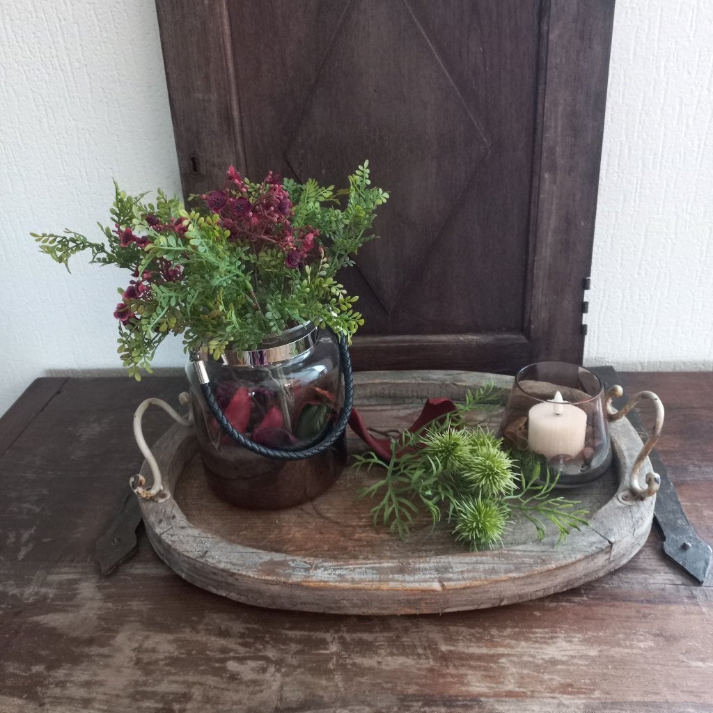 prachtige SET met bloemen op houten DIENBLAD, Nieuw, Ophalen of Verzenden, Dienblad, Ovaal