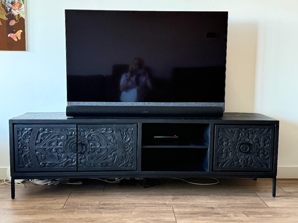 Mangohout  tv-kast, Ophalen, Zo goed als nieuw, Minder dan 100 cm, 25 tot 50 cm