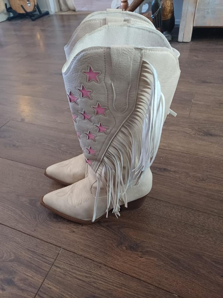 Cowboylaarzen maat 39 met roze sterren en franjes, Kleding | Dames, Schoenen, Ophalen of Verzenden, Beige