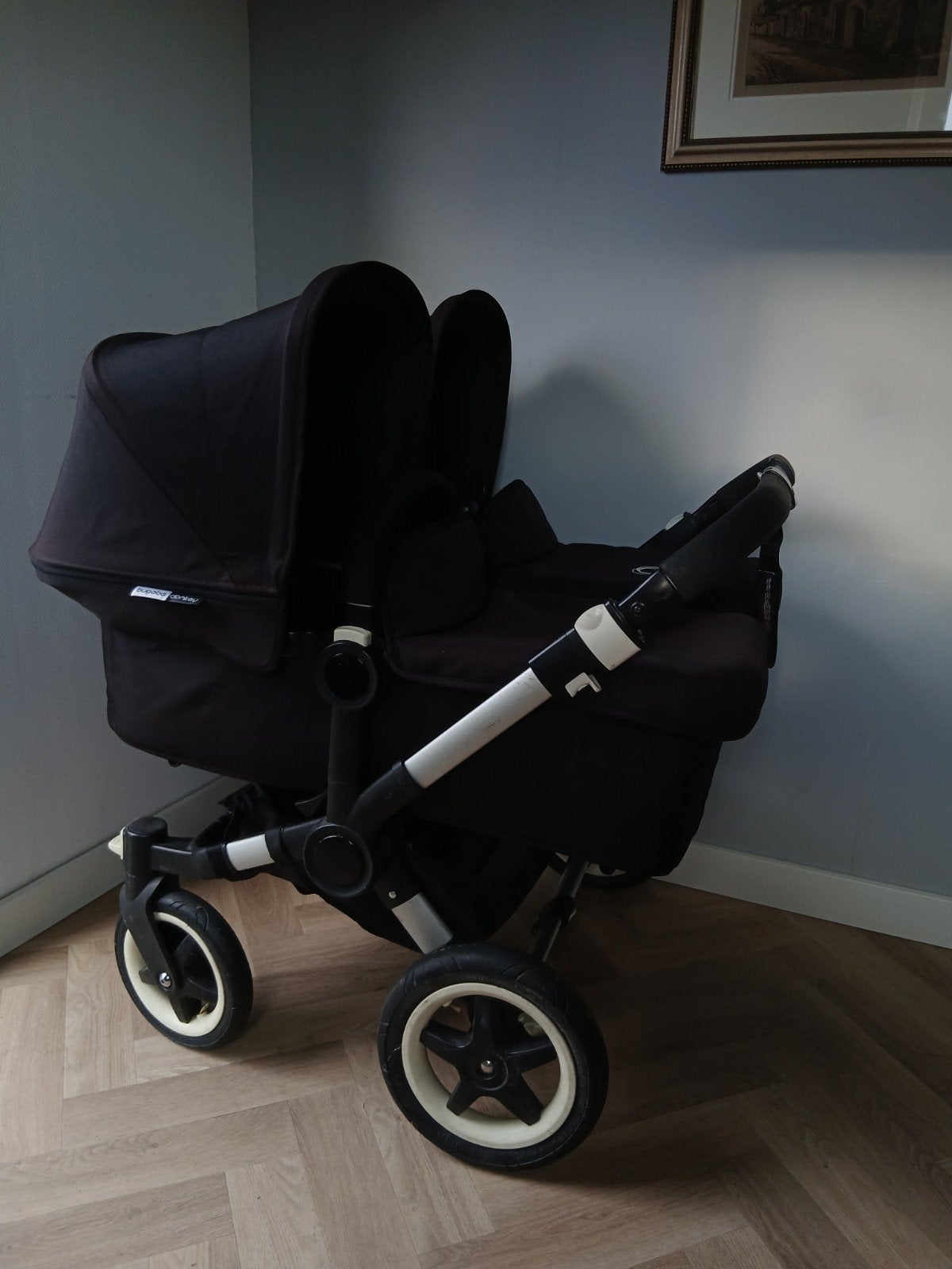 Zwarte Bugaboo Donkey Duo Tweeling Twin, Ophalen, Gebruikt, Bugaboo, Verstelbare duwstang