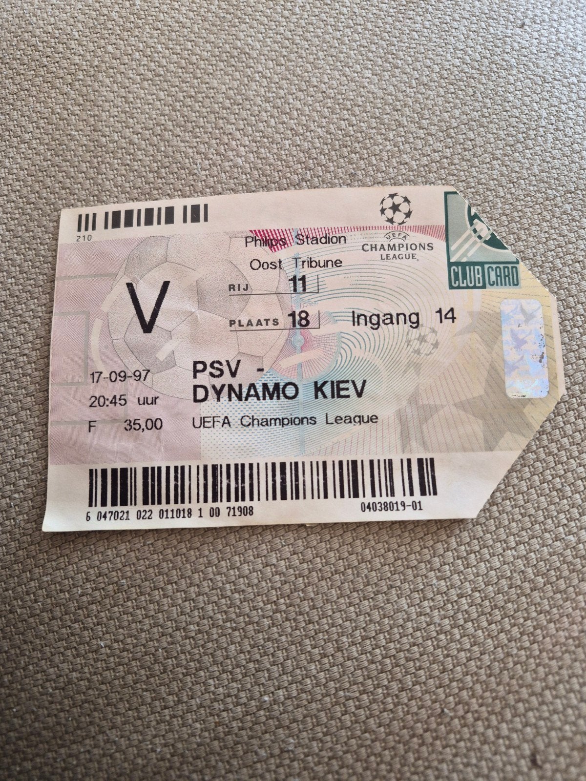 Ticket PSV - Dynamo Kiev, Ophalen of Verzenden, Gebruikt, PSV, Overige typen