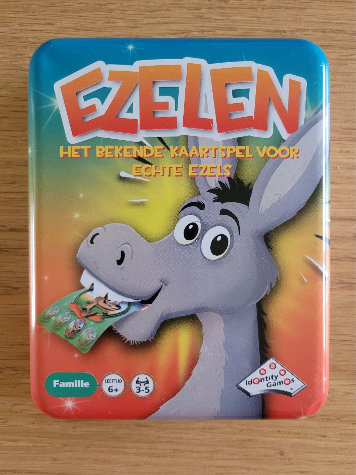 EZELEN, Identy Games, kaartspel 3-5 spelers, 6+ jr, ZGAN!!!, Hobby en Vrije tijd, Ophalen of Verzenden, Zo goed als nieuw