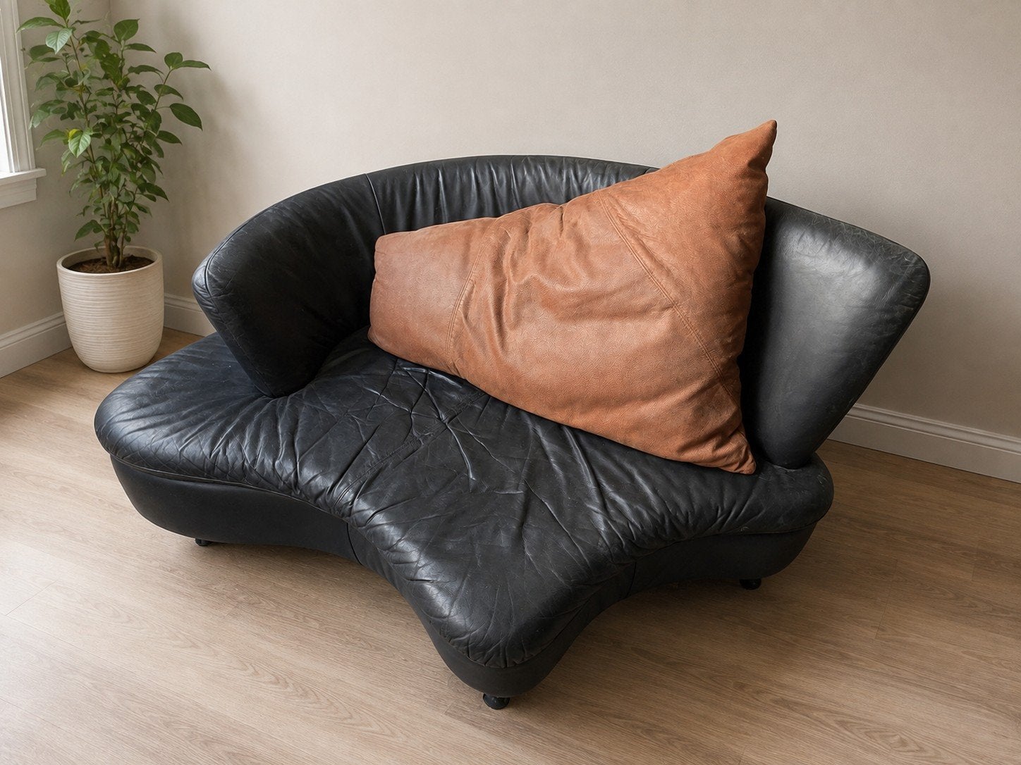 Design zitbank / leesbank van echt leer in goede staat, Ophalen, Gebruikt, 100 tot 125 cm, Leer