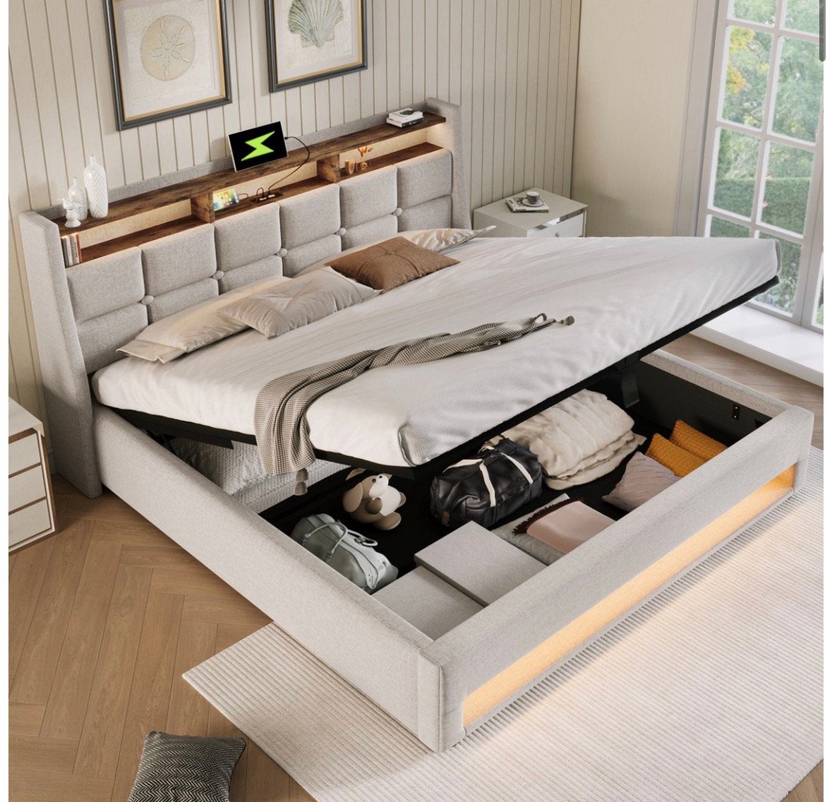 NIEUW! Sweiko Gestoffeerd bed - 180 x 200cm, Ophalen, 75 m² of meer, Beige, Nieuw