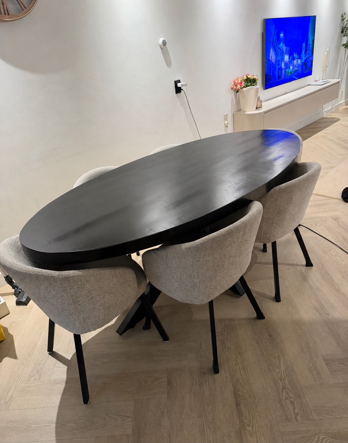 Eettafel Mango - Ovaal - Zwart - 200x100x78 cm, Huis en Inrichting, Tafels | Eettafels, Ophalen, Gebruikt, 100 tot 150 cm, 200 cm of meer