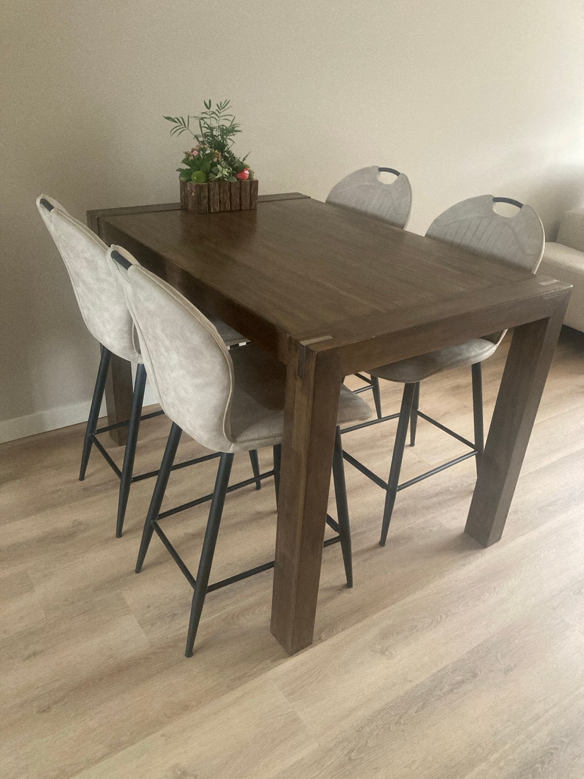 Houten bartafel met 4 stoelen, Huis en Inrichting, Ophalen, Gebruikt, 100 tot 150 cm, 50 tot 100 cm