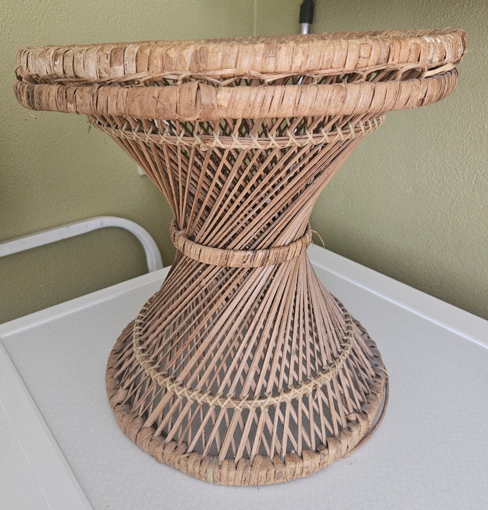 Rieten tafeltje rond  riet, Ophalen, Minder dan 55 cm, Gebruikt, Rond