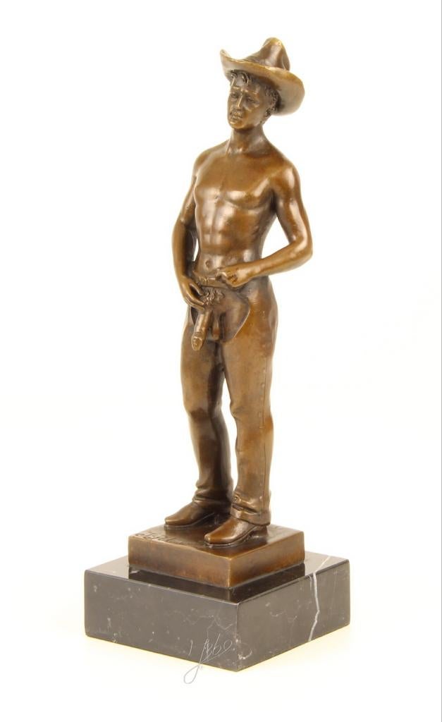 Bronzen beeld cowboy met hoed, Ophalen of Verzenden