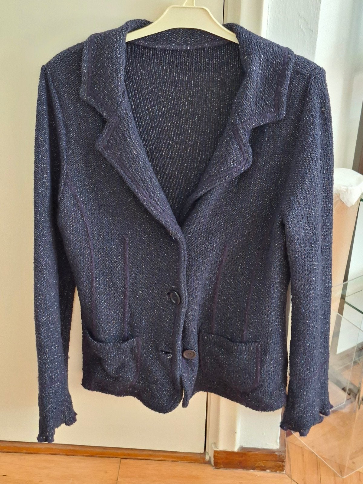 Donkerblauwe gebreide blazer Claudia Strätermet glitter, Kleding | Dames, Maat 38/40 (M), Blauw, Ophalen of Verzenden, Onbekend