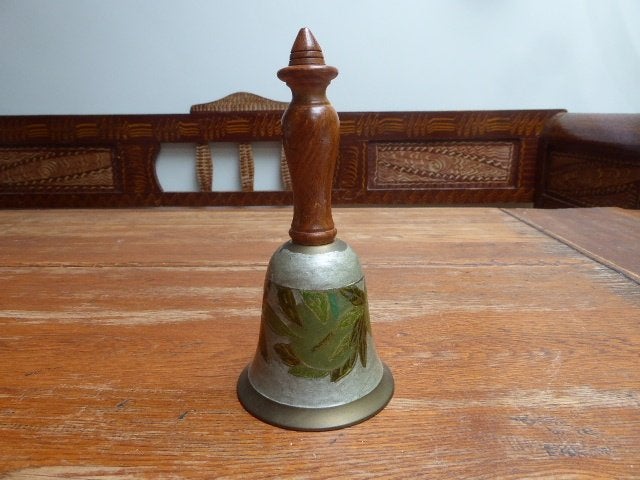 Vintage emaille op koper tafel bel, Ophalen of Verzenden