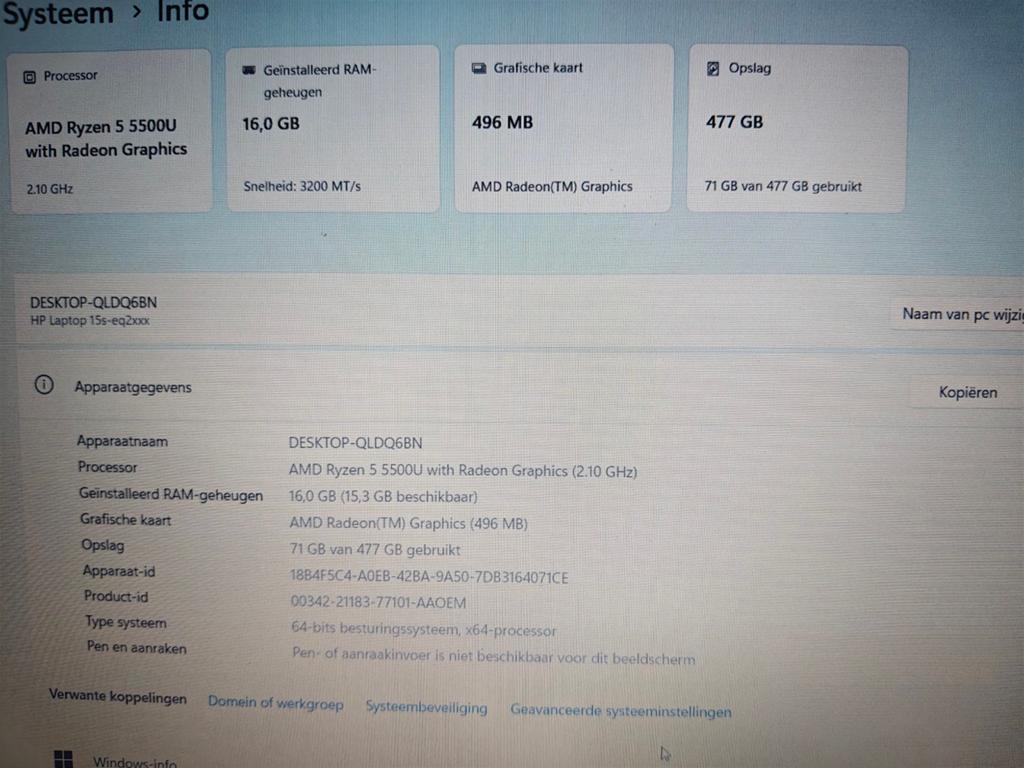 Hp laptop 15s Ryzen 5 15,6 inch, Met videokaart, Qwerty, 14 inch, Ophalen of Verzenden