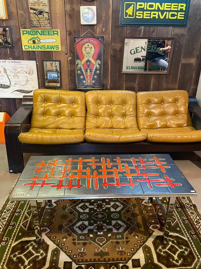 Vintage jaren 70 tegel salon tafel, grijs oranje, Verzamelen, Retro, Huis en Inrichting, Ophalen