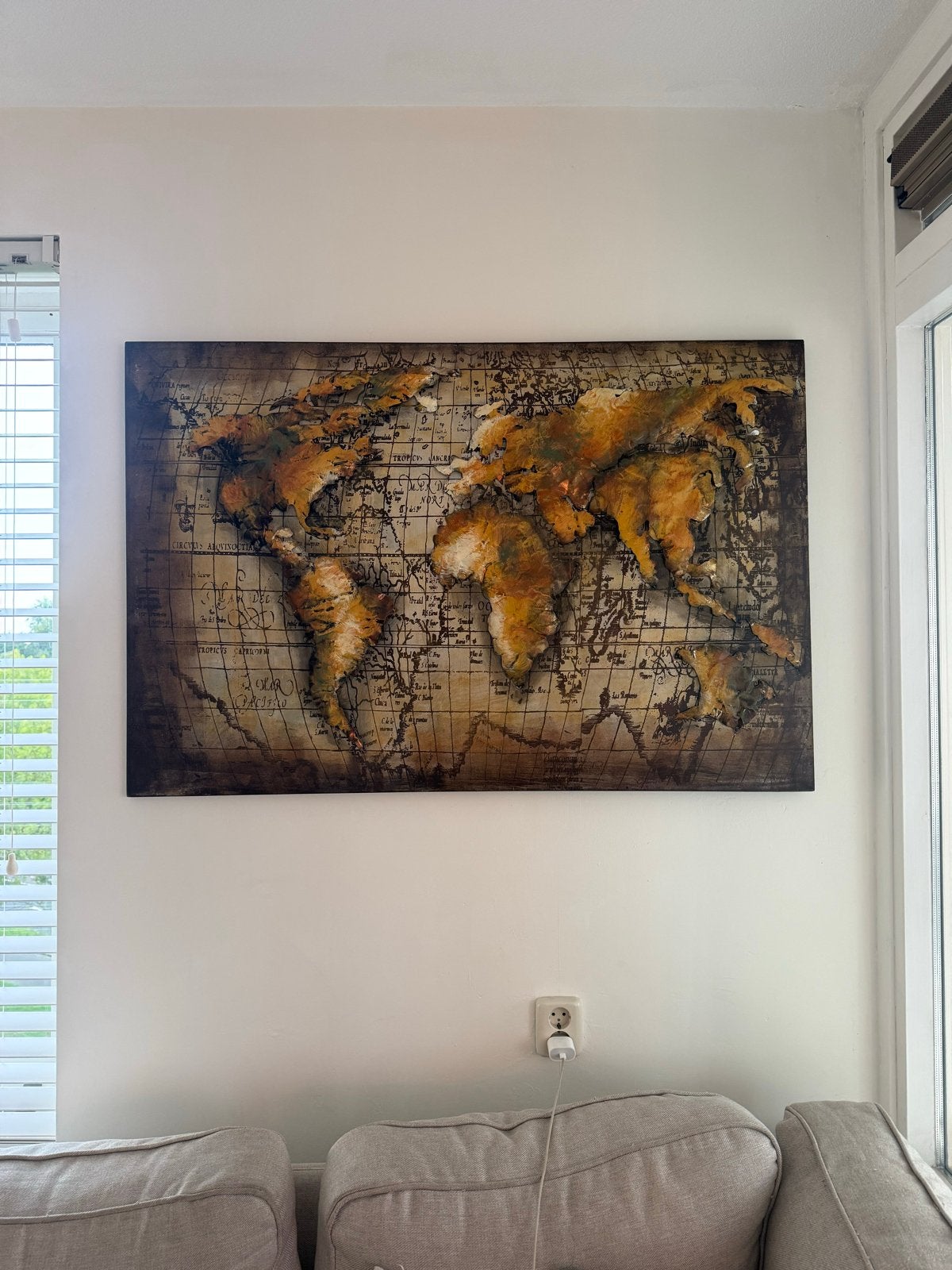 Wereldkaart in 3D metaal, Ophalen, Oorspronkelijke maker, Zo goed als nieuw, Schilderij