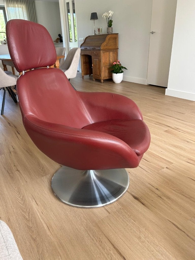 Fautuille (donkerrood/360draaibaar/leer), Ophalen, Gebruikt, Minder dan 75 cm, Leer