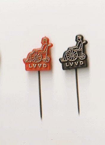 2 verschillende plastic zorg / gehandicapten speldjes LVVD, Verzamelen, Ophalen of Verzenden, Gebruikt, Overige onderwerpen, Speldje of Pin