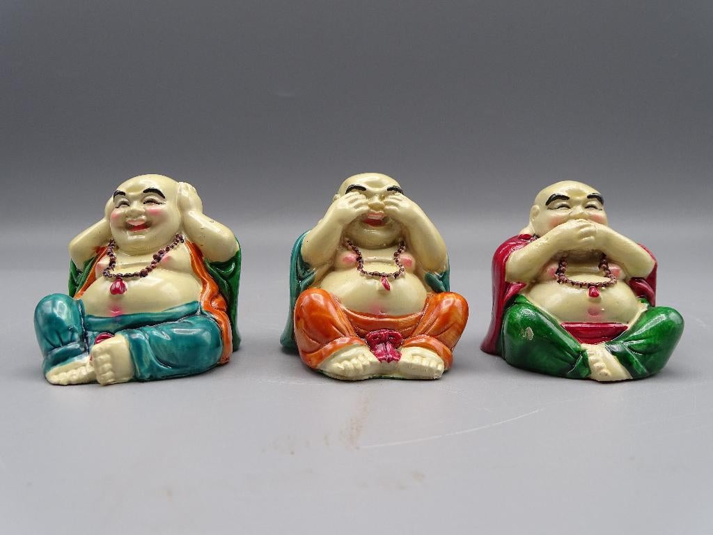 Set Happy Boeddha beelden Horen zien en zwijgen cadeau kado, Nvt particulier, Ophalen of Verzenden, Zo goed als nieuw, Nvt particulier