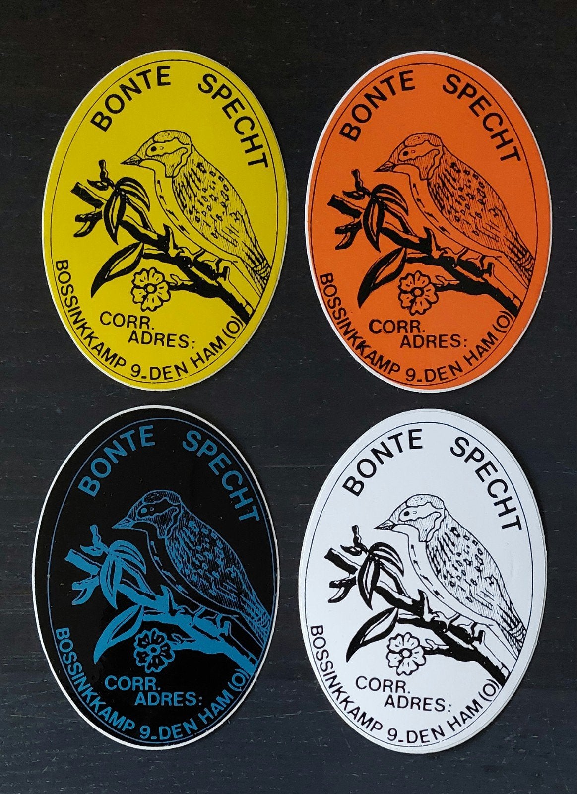 4 stickers Bonte Specht Den Ham zendamateur piratenzender, Ophalen of Verzenden