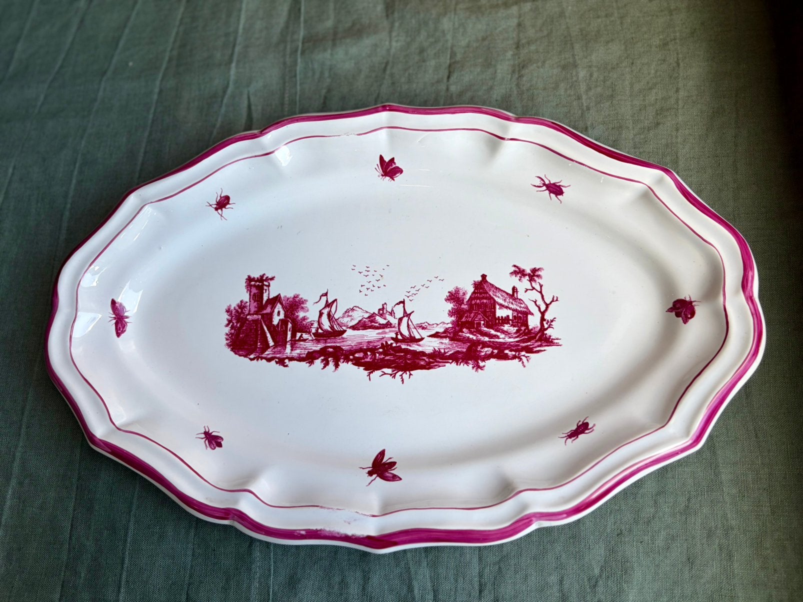 Gien "Paysages Roses" grote ovale serveerschaal 42 cm -m, Ophalen of Verzenden