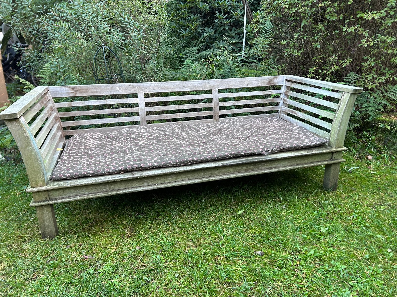 Grote teakhouten loungebank 206x90x75, zithoogte 35 cm, Tuin en Terras, Ophalen of Verzenden, Gebruikt, Teakhout
