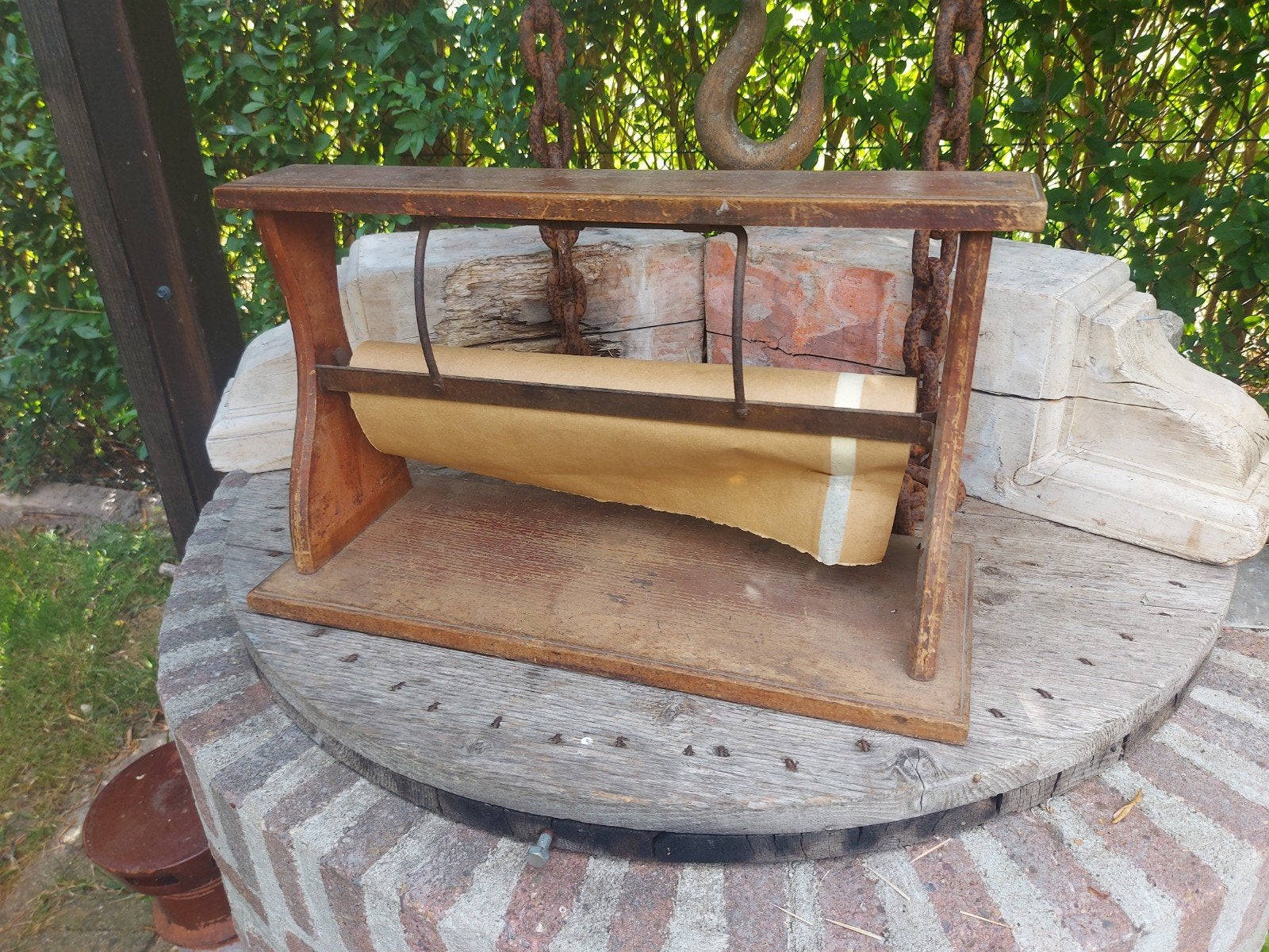 Antieke kleine papier rolhouder 40 cm rollen, Ophalen of Verzenden