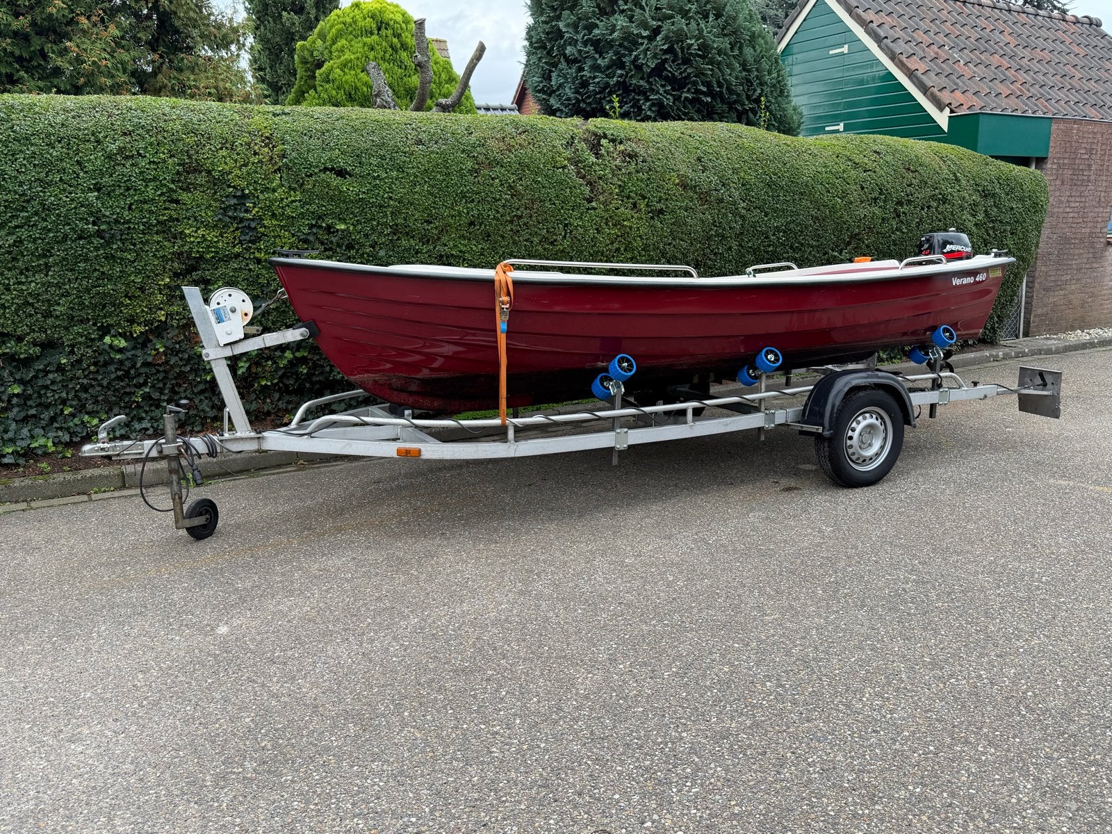 Verano 460 met trailer, kussenset en 4 PK Mercury motor, Overige merken, Gebruikt, Buitenboordmotor, Kussenset