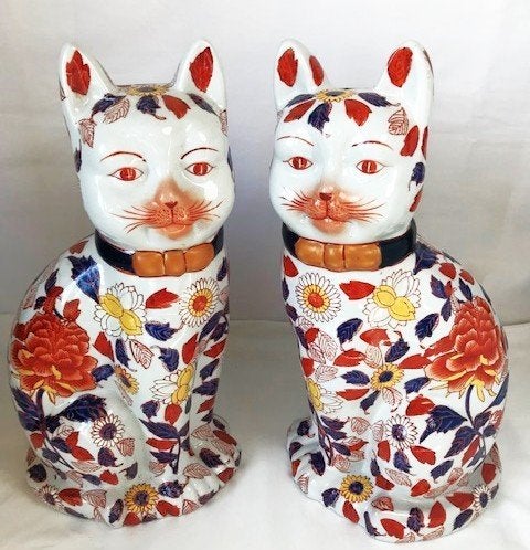 Vintage Imari katten Chinese beelden 35 H✨😻😍💑🎁🤗👌, Ophalen of Verzenden, Zoogdier, Overige materialen, Beeld