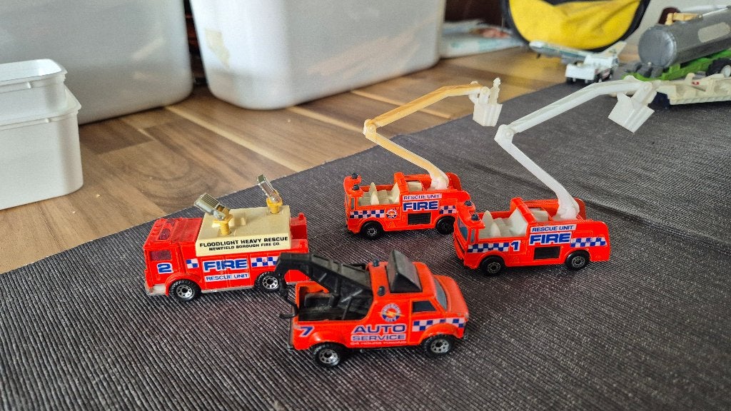 Vintage Matchbox brandweer voertuigen set, Hobby en Vrije tijd, Ophalen of Verzenden, Gebruikt, Bus of Vrachtwagen, Matchbox