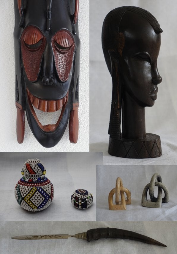 1 lot Afrikaans kunst o.a. Kenia Malindi masker, Masai buste, Hout, Afrika, Masker, 70 cm
