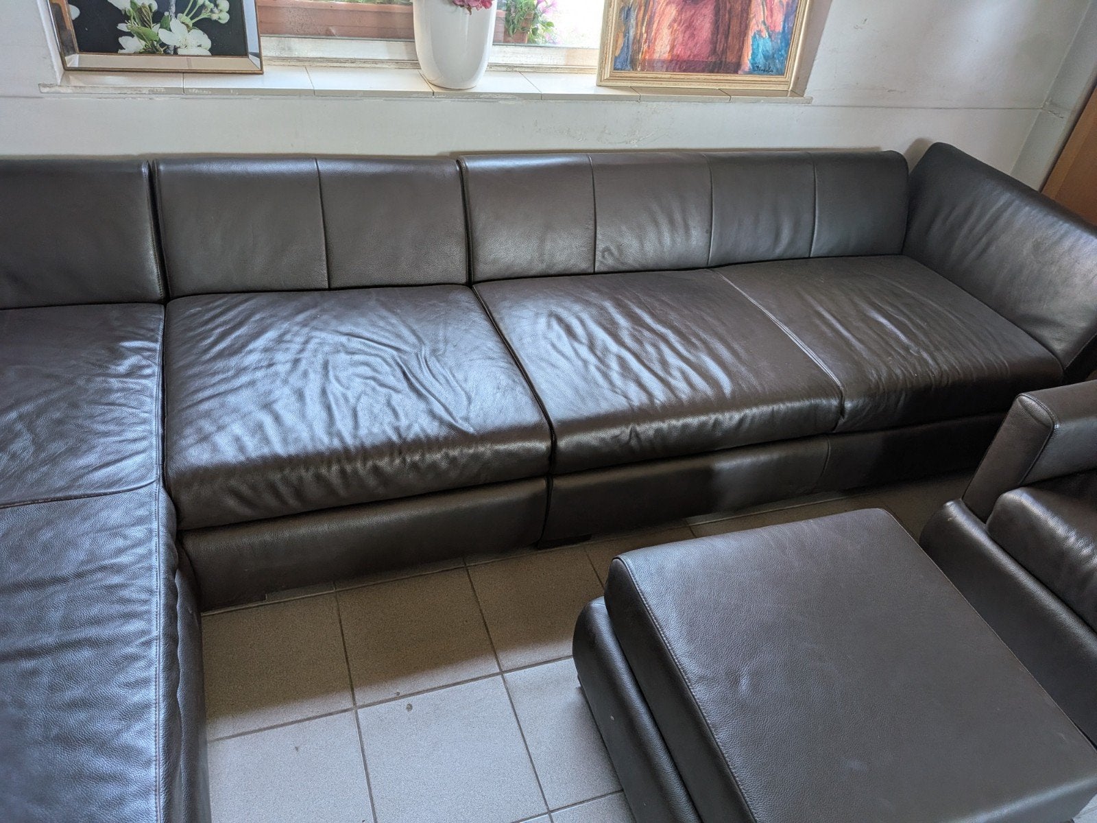 Schillig Design Hoekbank + Fauteuil + Hocker – Echt Leer, Huis en Inrichting, Modern, Comfortabel, 100 tot 125 cm, 300 cm of meer