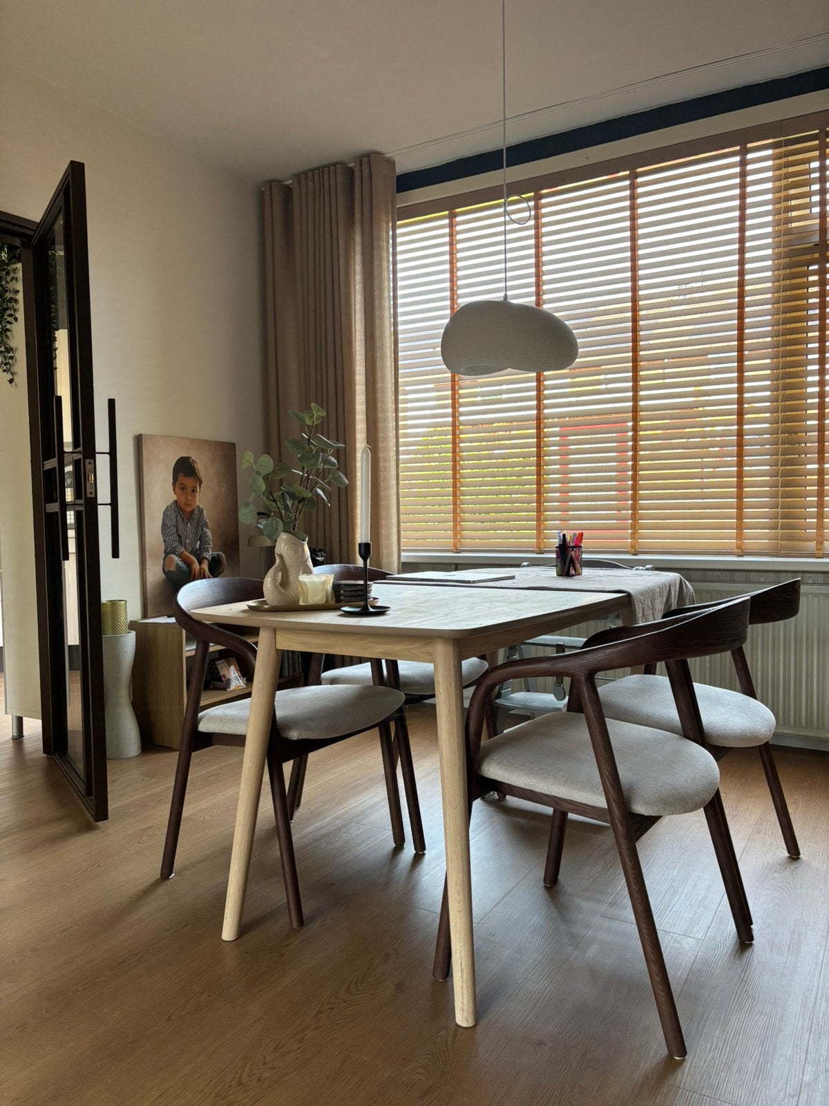 Complete eethoek (tafel + stoelen)., Huis en Inrichting, 100 tot 150 cm, Rond, Zo goed als nieuw, 50 tot 100 cm