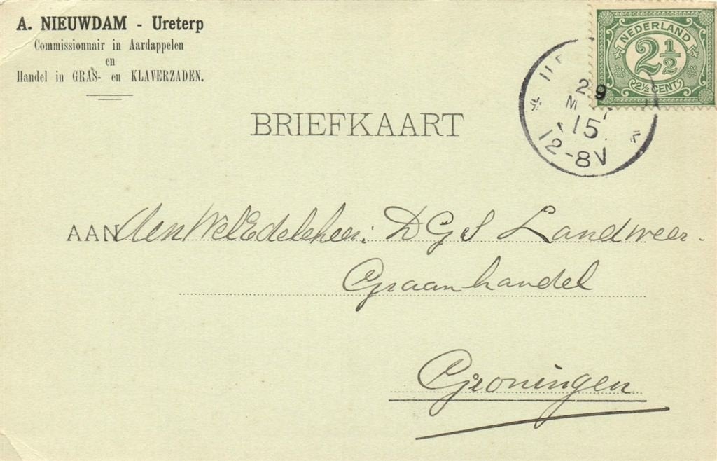 A. Nieuwdam, Ureterp - 03.1915 - briefkaart, Postzegels en Munten, Ophalen of Verzenden, Briefkaart