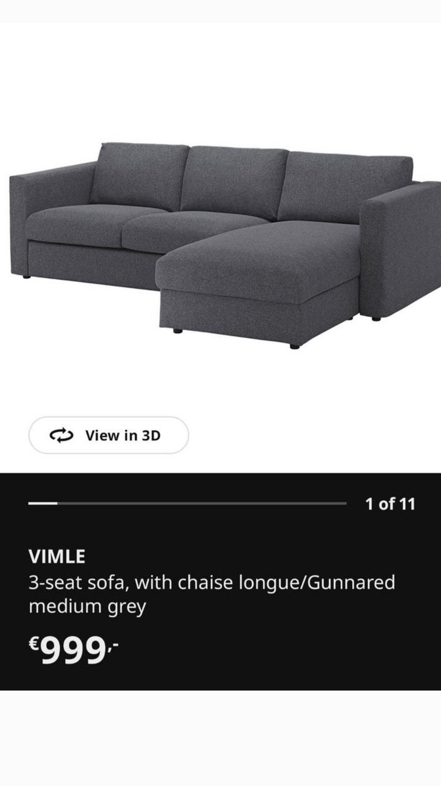 IKEA VIMLE 3-bank met chaise longue., Huis en Inrichting, Ophalen, Gebruikt