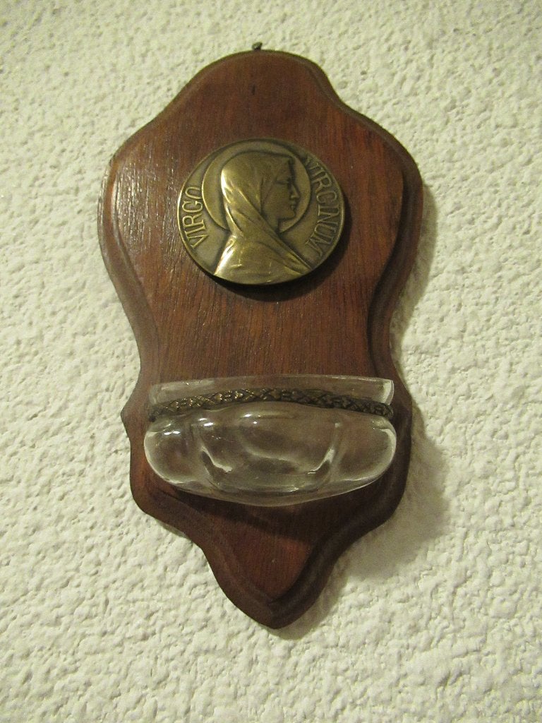 WIJWATERBAKJE antiek met glas en koper 18x10 cm zie beschr., Ophalen of Verzenden