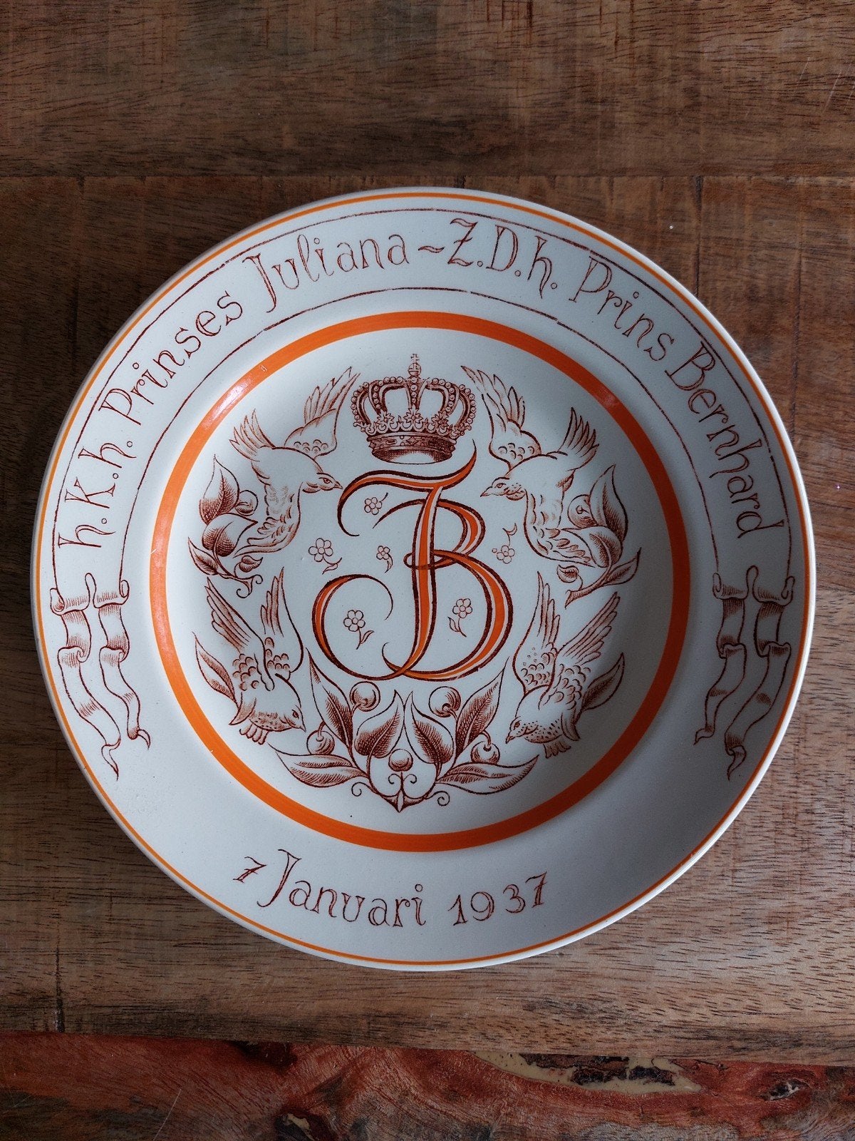 Gedenkbord Juliana & Bernhard 1937 - Petrus Regout, Ophalen of Verzenden