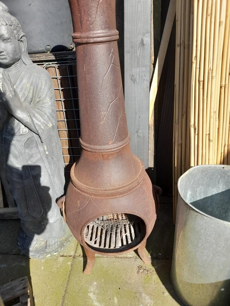 Rustieke gietijzeren terrashaard - Buitenhaard, Tuin en Terras, Ophalen of Verzenden, Gebruikt