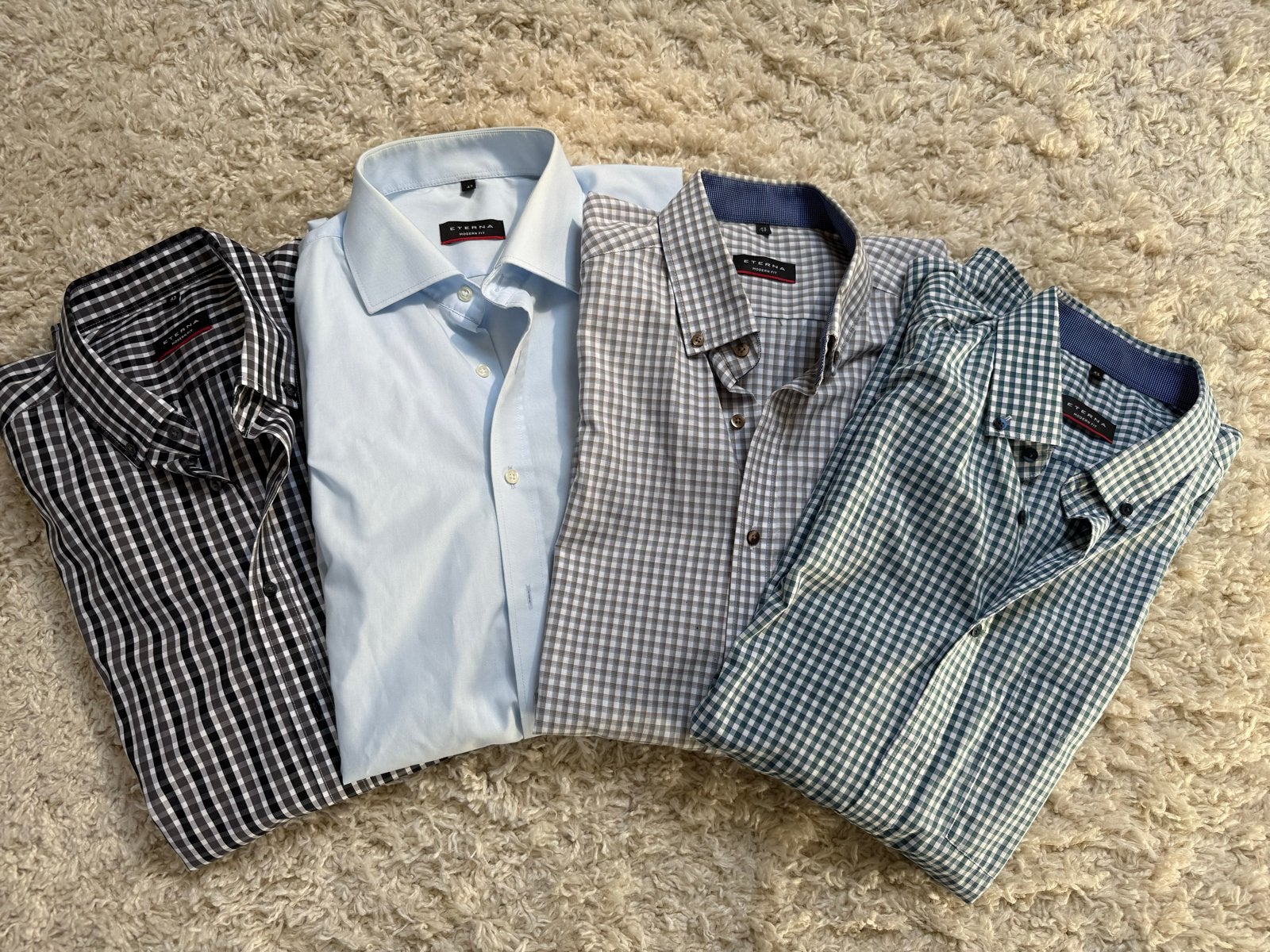 4 Eterna Modern Fit Overhemden - Maat 43, Ophalen of Verzenden, Gedragen, Blauw, Halswijdte 43/44 (XL)