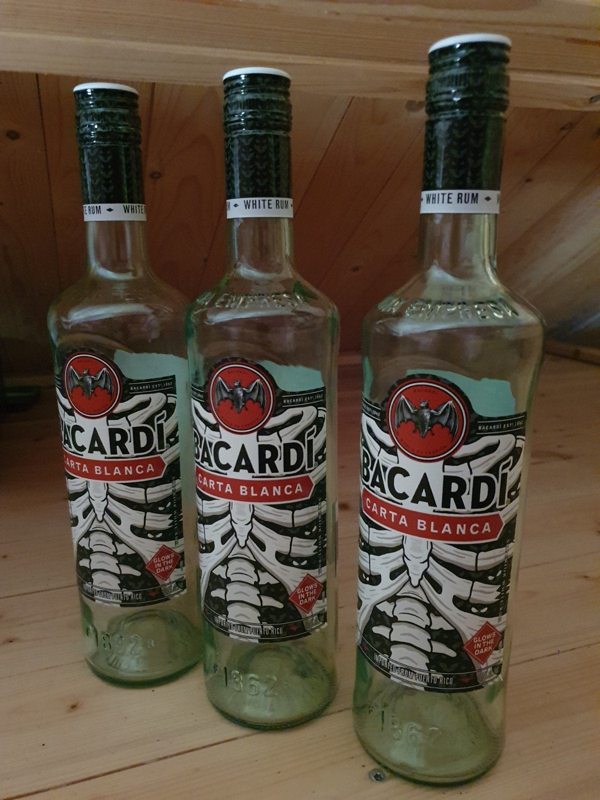 lege Bacardi Carta Blanca fles (glow in the dark), Ophalen of Verzenden, Gebruikt