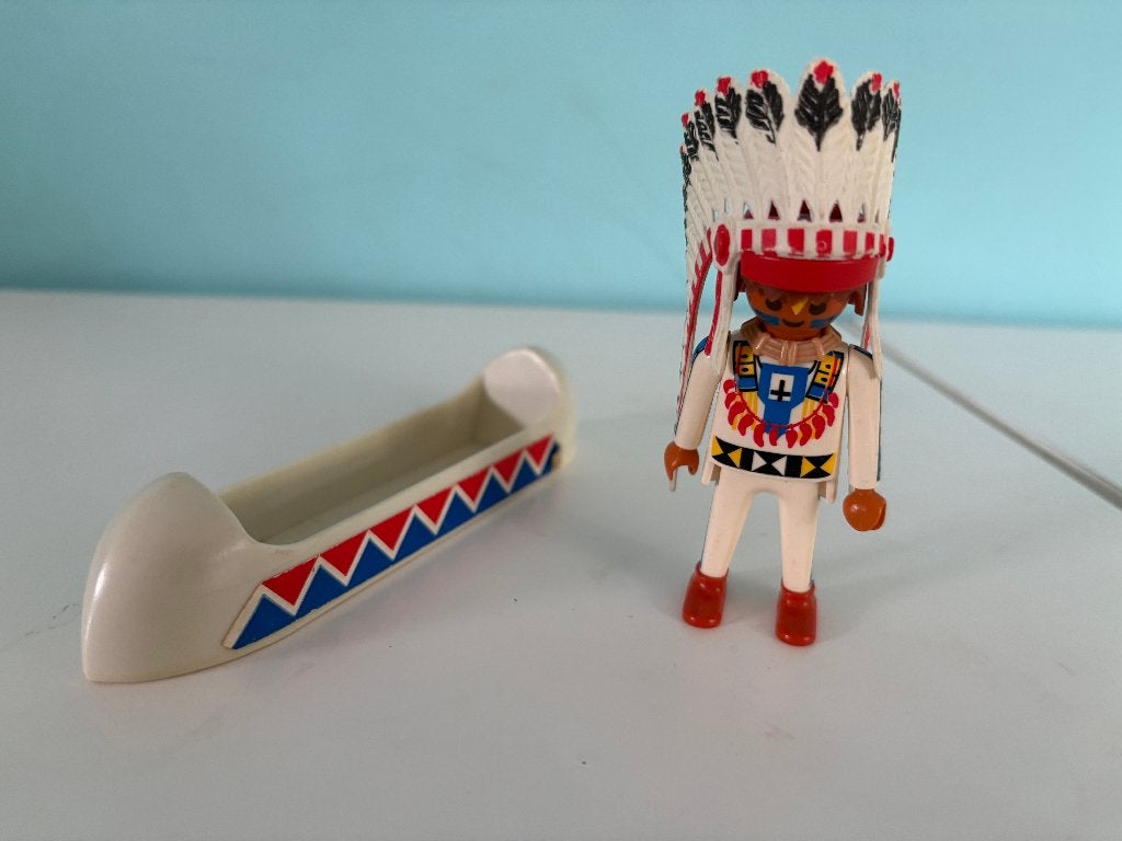 Playmobil Indiaan met kano vintage, Gebruikt, Complete set, Ophalen of Verzenden, Figuren