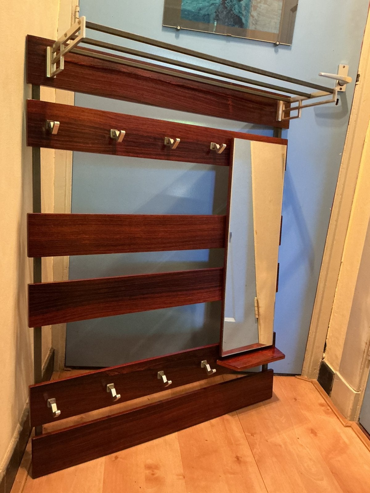 mid century wandkapstok met spiegel, Zo goed als nieuw, Minder dan 100 cm, Hout, Ophalen